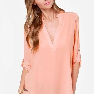 LAST CHANCE Lush Pink Mandarin Collar Blouse Relaxed Fit